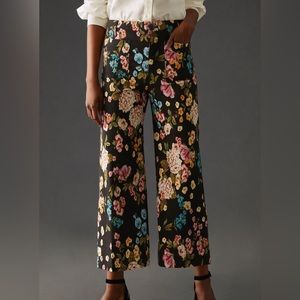 Anthropologie Maeve Colette Cropped Wide Leg Pant Black Floral